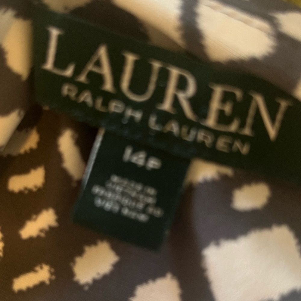LAUREN RALPH LAUREN Gray White Geometric Print Ruched Side Faux Wrap Dress 14P - Picture 10 of 10
